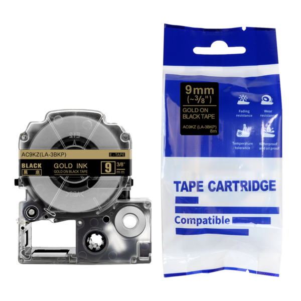 SBT tape for Epson LK3BKP 9mm x 8m Gold on Black, standard label - Image 3